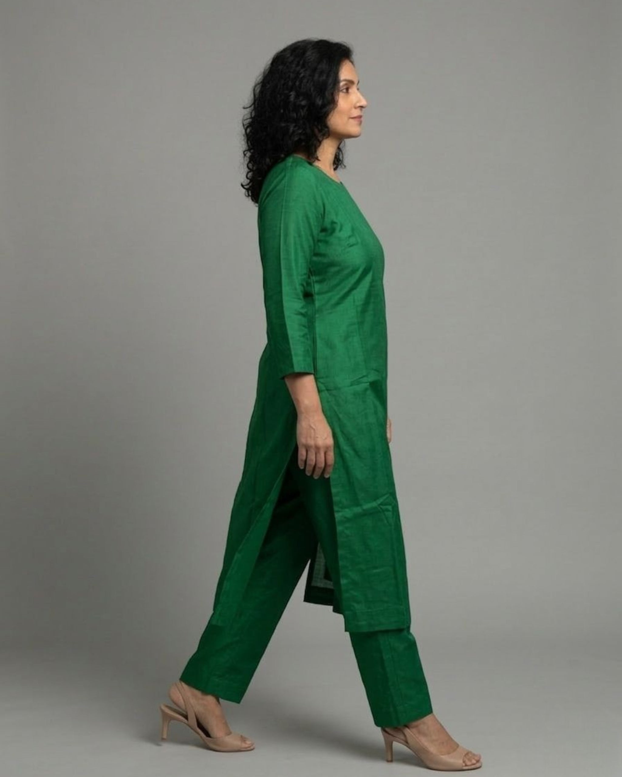Emerald Cotton Satin Straight Kurta Set - Green
