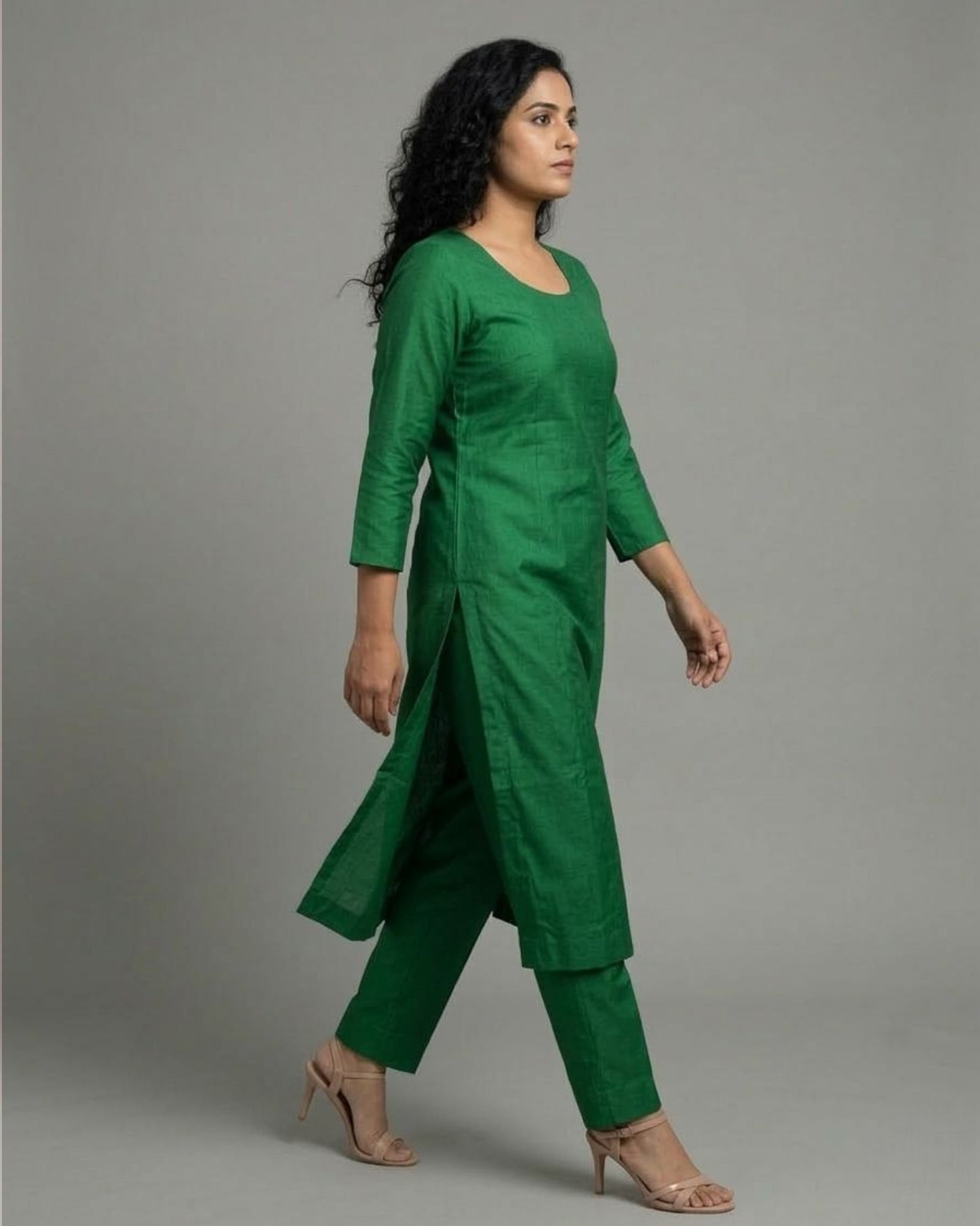 Emerald Cotton Satin Straight Kurta Set - Green