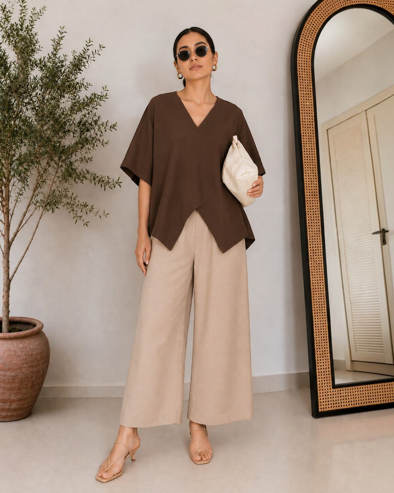 Cocoa Boxy Co-ord Set – Beige & Brown