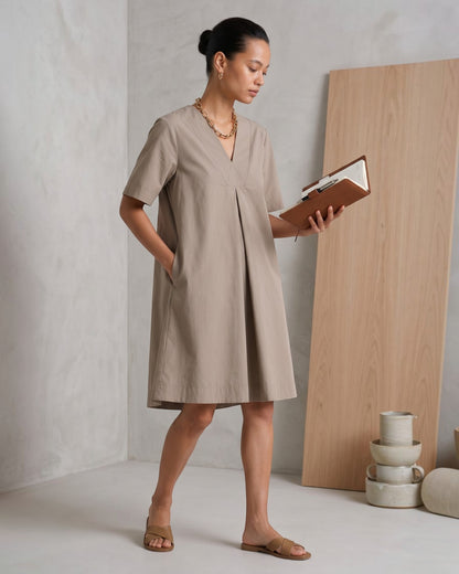 Dune Ease Short A-line Cotton Dress – Beige