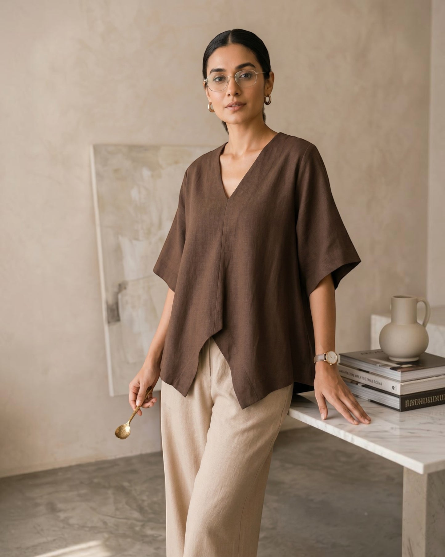 Cocoa Boxy Co-ord Set – Beige & Brown