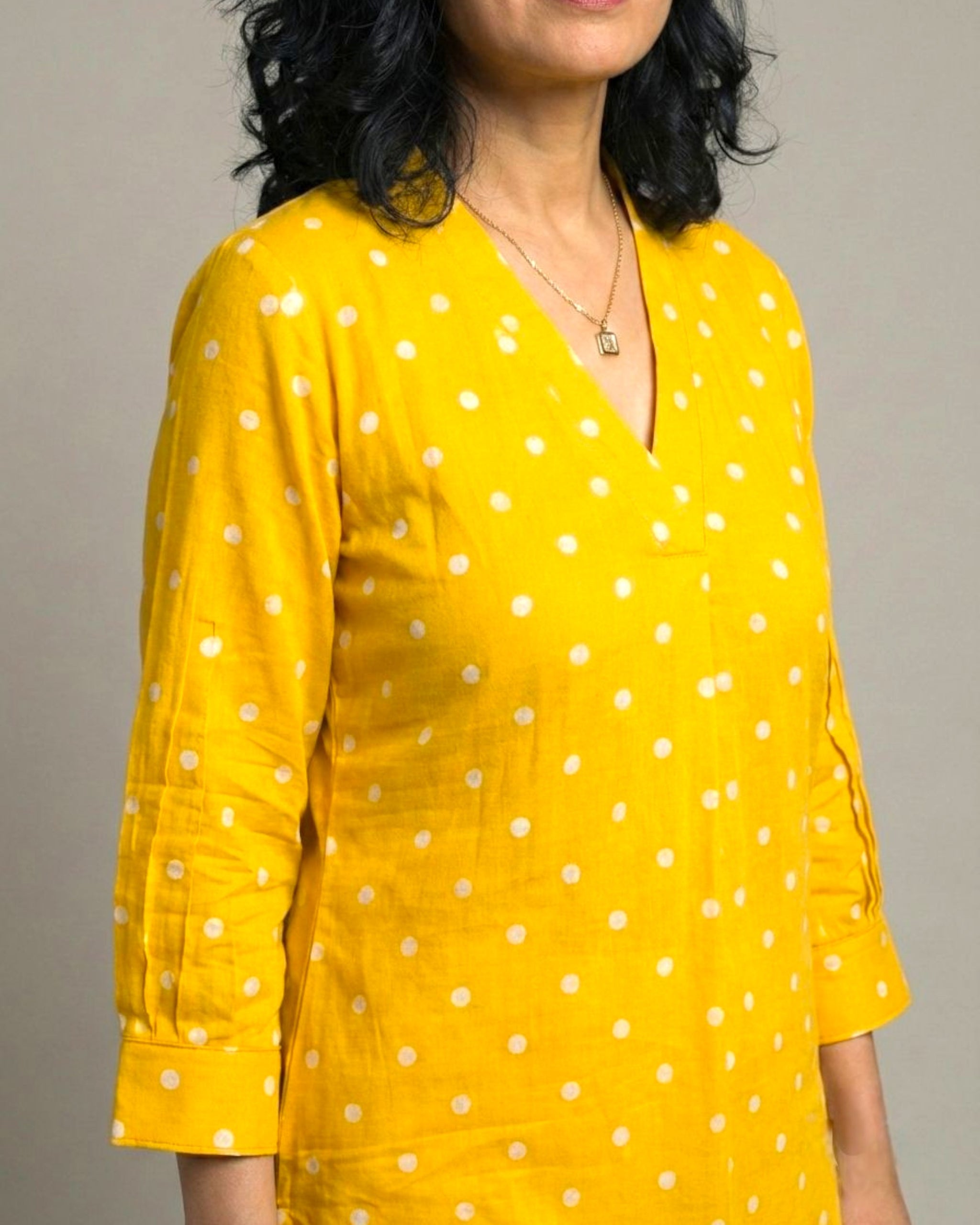 Sunshine Mid-Length Straight Cotton Kurta Set – Mustard Print