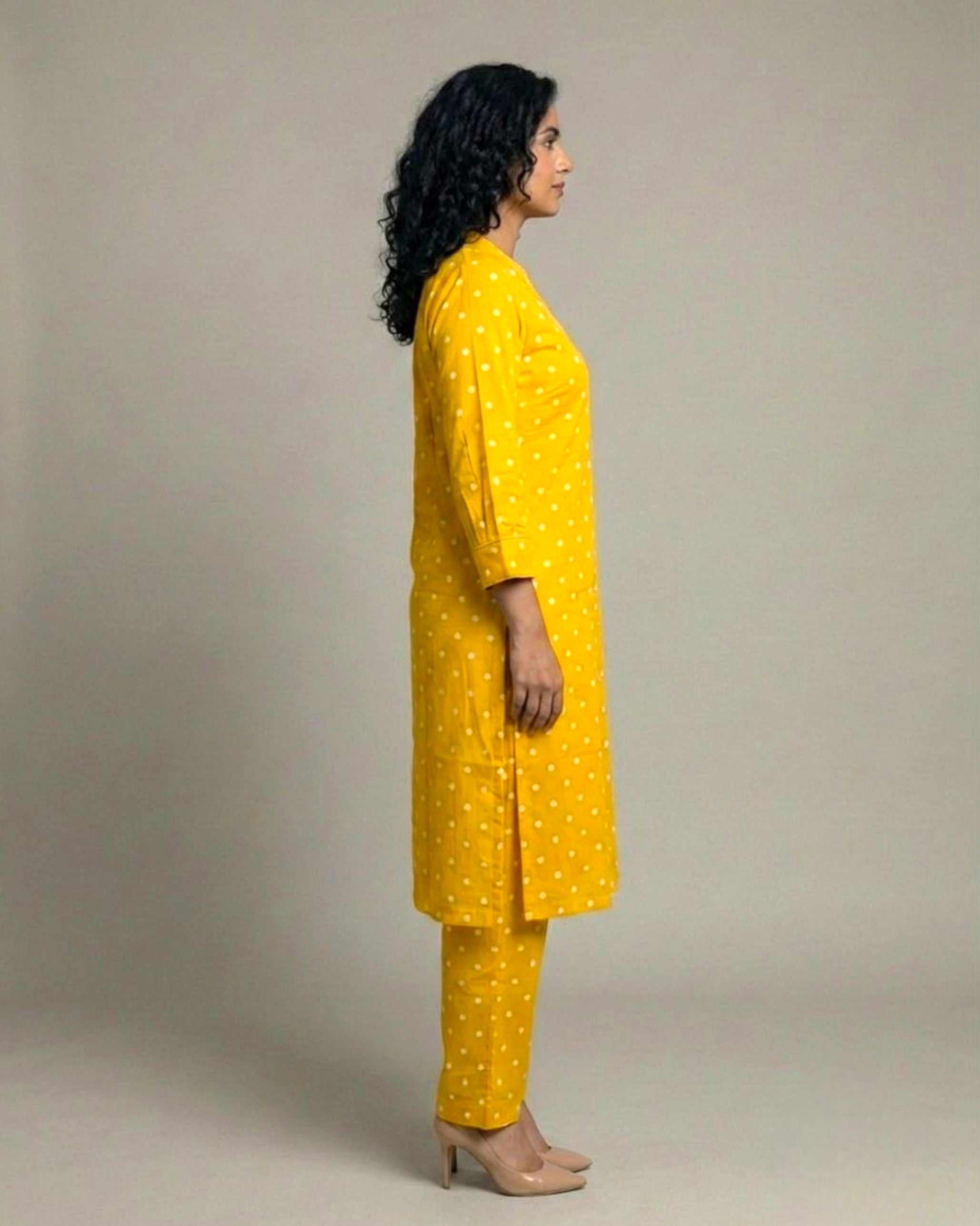 Sunshine Mid-Length Straight Cotton Kurta Set – Mustard Print