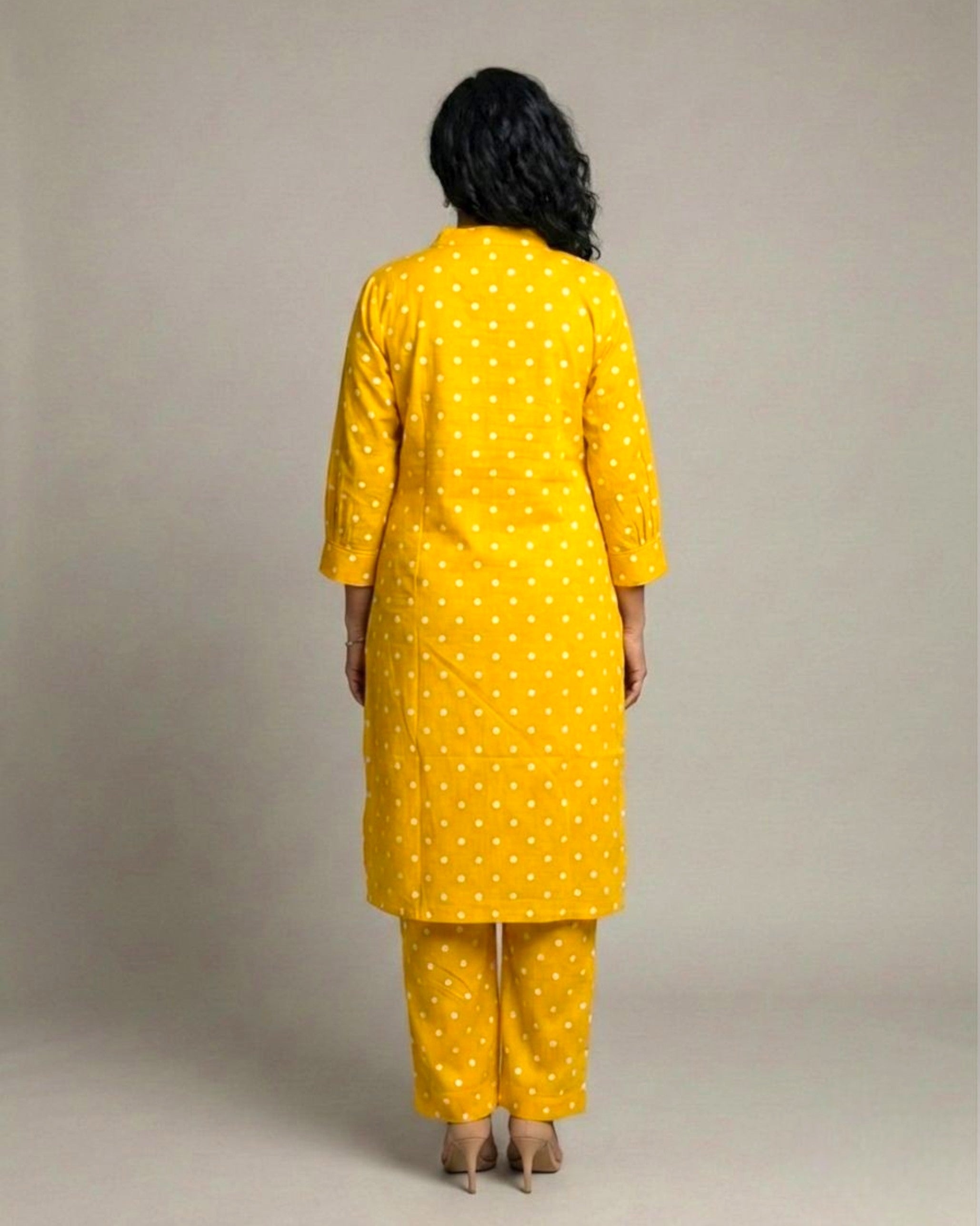 Sunshine Mid-Length Straight Cotton Kurta Set – Mustard Print