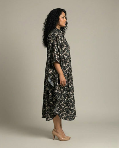 Reverie Midi Kaftan Cotton Dress – Black Print