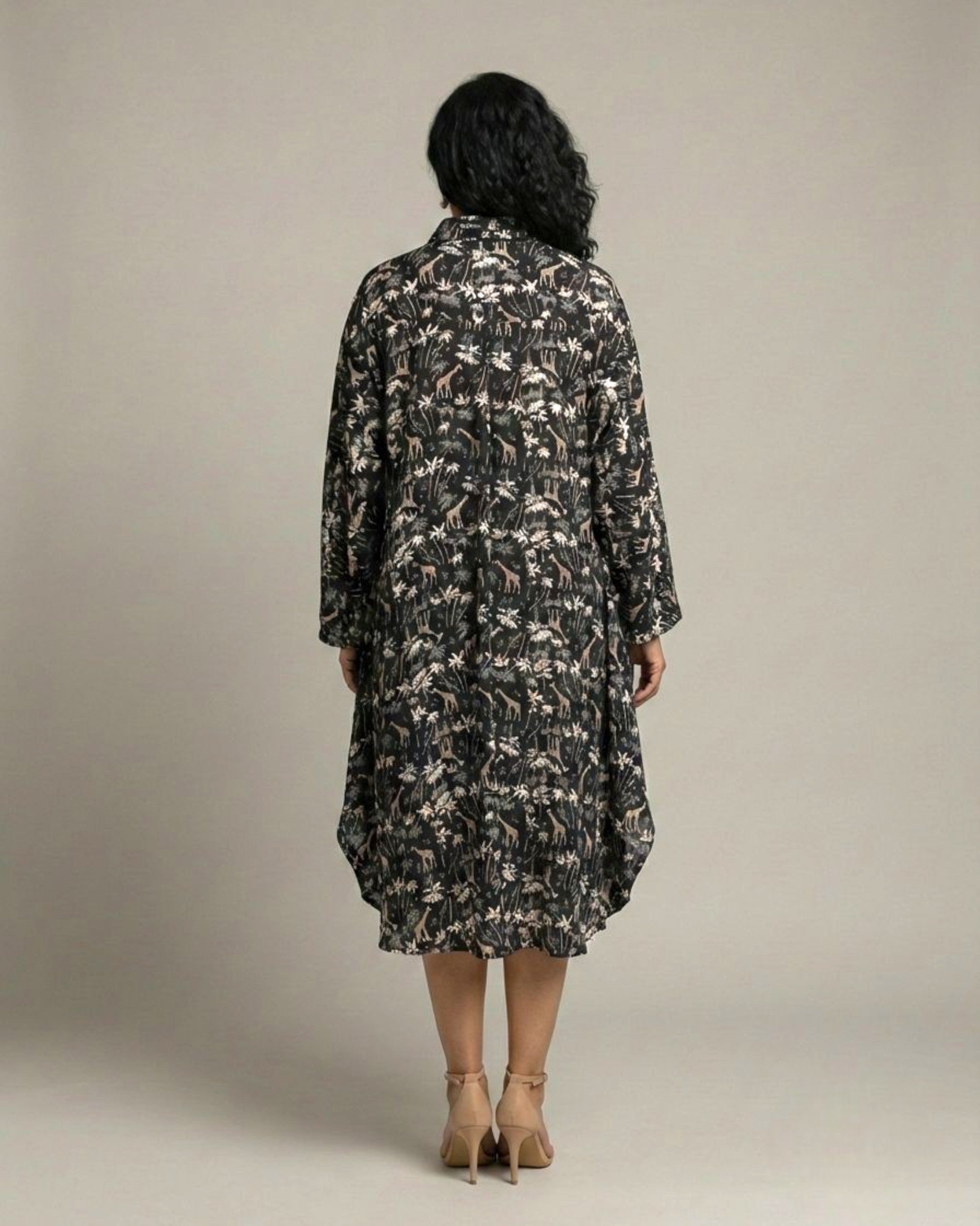 Reverie Midi Kaftan Cotton Dress – Black Print