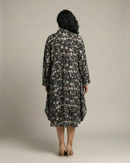 Reverie Midi Kaftan Cotton Dress – Black Print