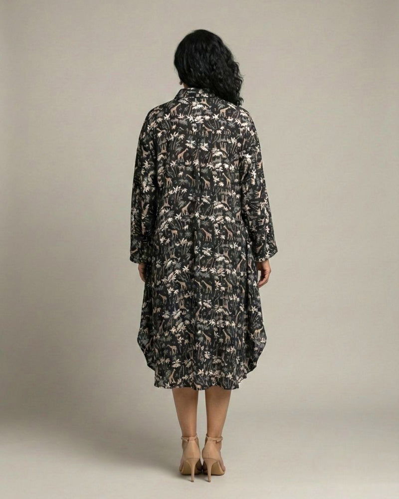 Reverie Midi Kaftan Cotton Dress – Black Print
