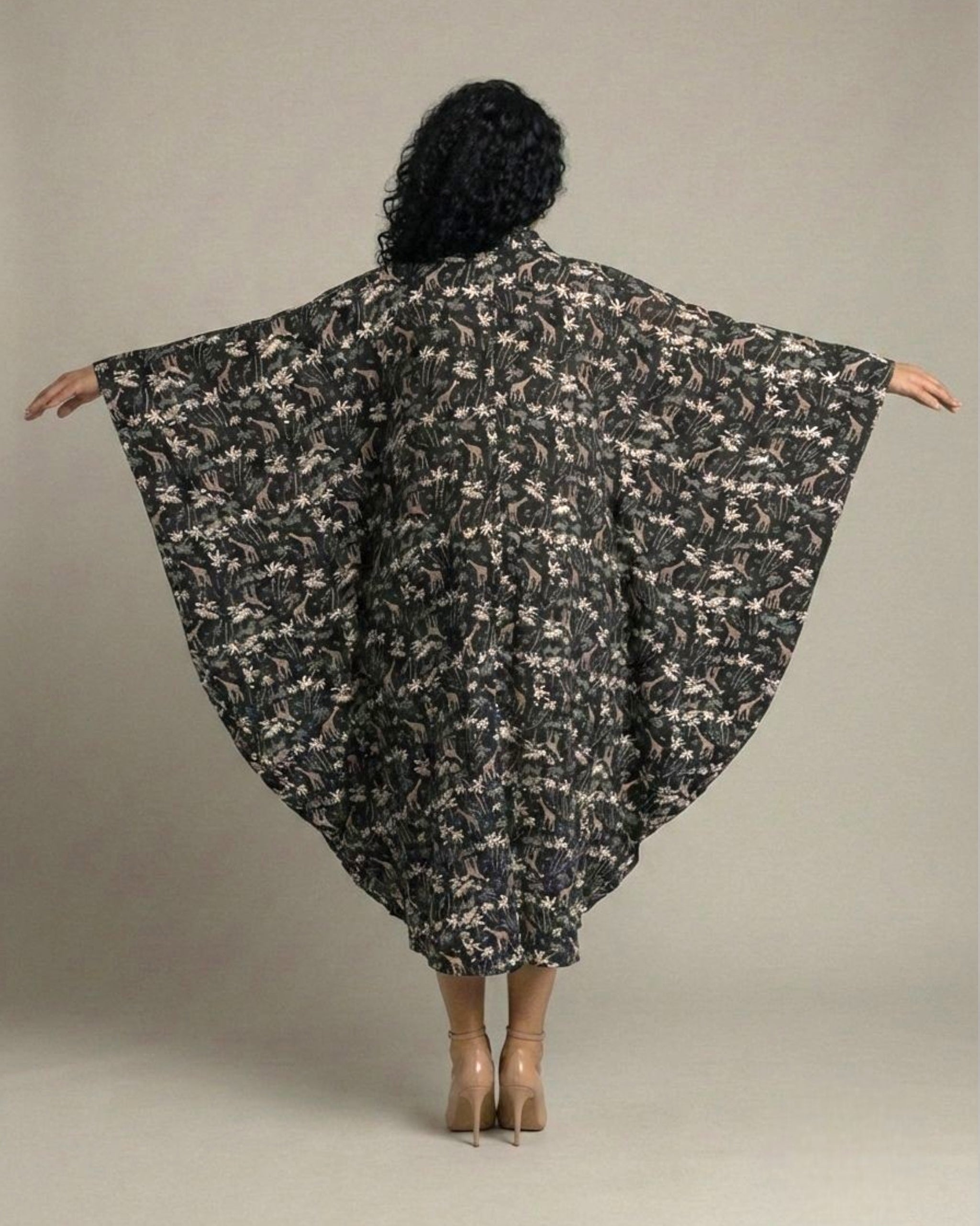 Reverie Midi Kaftan Cotton Dress – Black Print