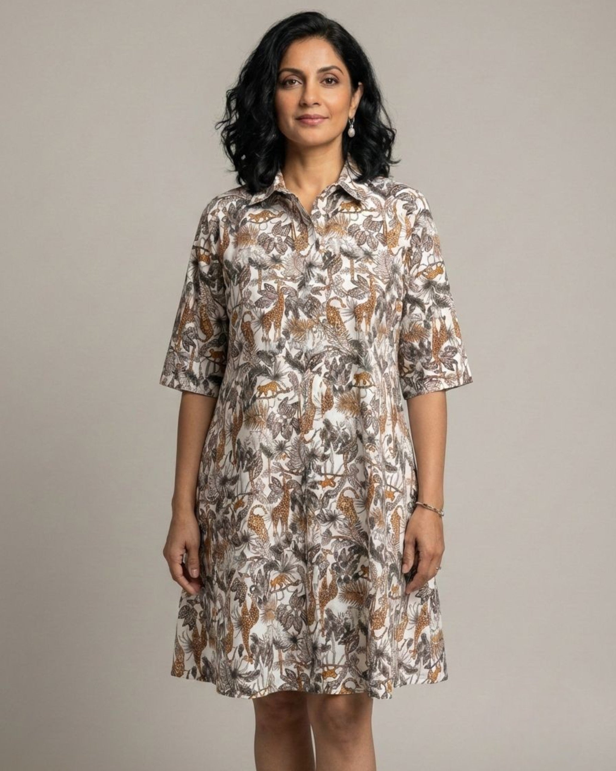 Safari Short Cotton Shirt Dress – Off-White Print