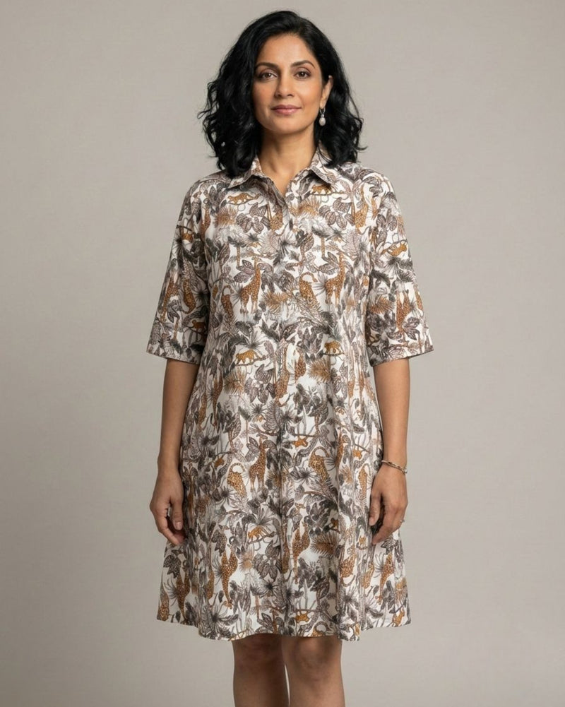 Safari Short Cotton Shirt Dress – Off-White Print