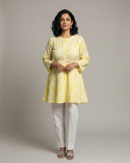 Ray Short Flared Cotton Coord Set – Yellow Print