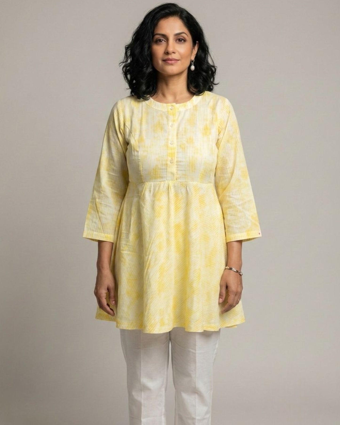 Ray Short Flared Cotton Coord Set – Yellow Print