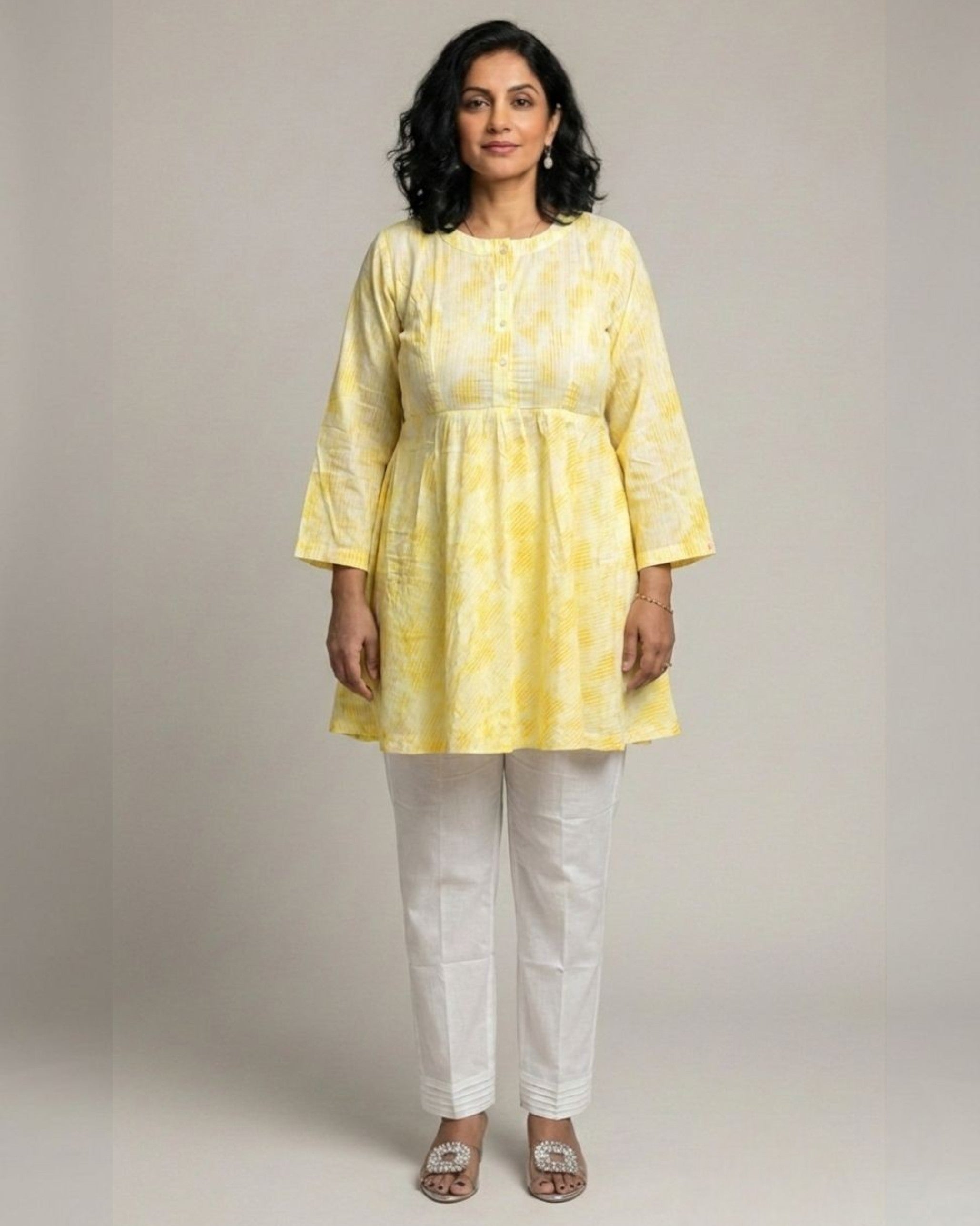 Ray Short Flared Cotton Coord Set – Yellow Print