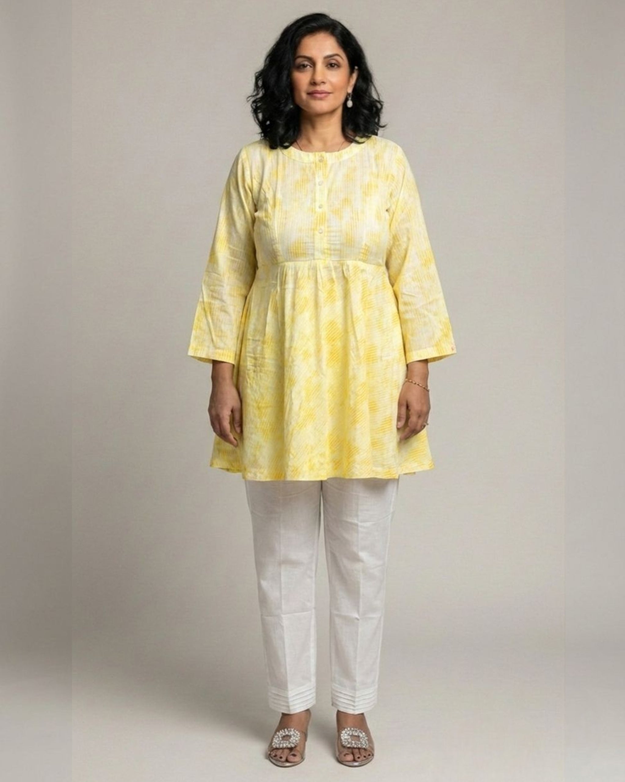 Ray Short Flared Cotton Coord Set – Yellow Print