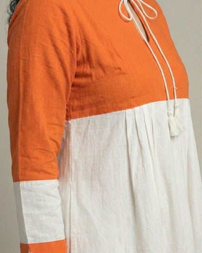 Rustline Colorblock Midi Flared Dress – White & Rust