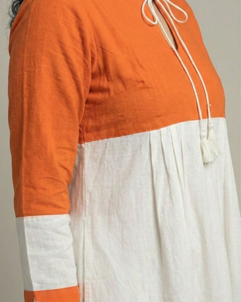 Rustline Colorblock Midi Flared Dress – White & Rust