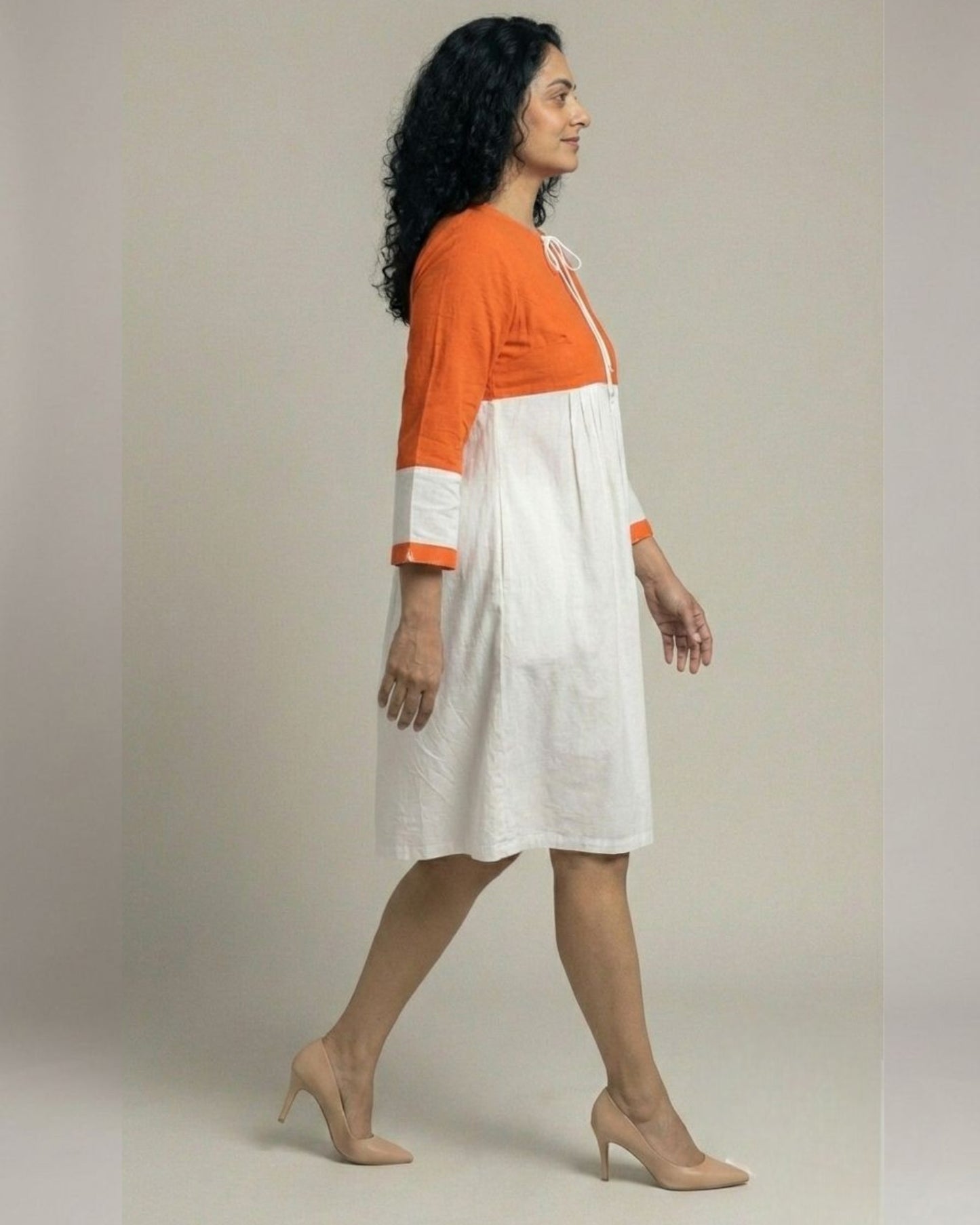 Rustline Colorblock Midi Flared Dress – White & Rust