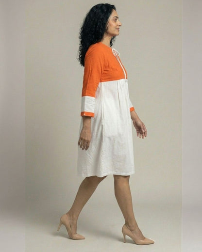 Rustline Colorblock Midi Flared Dress – White & Rust
