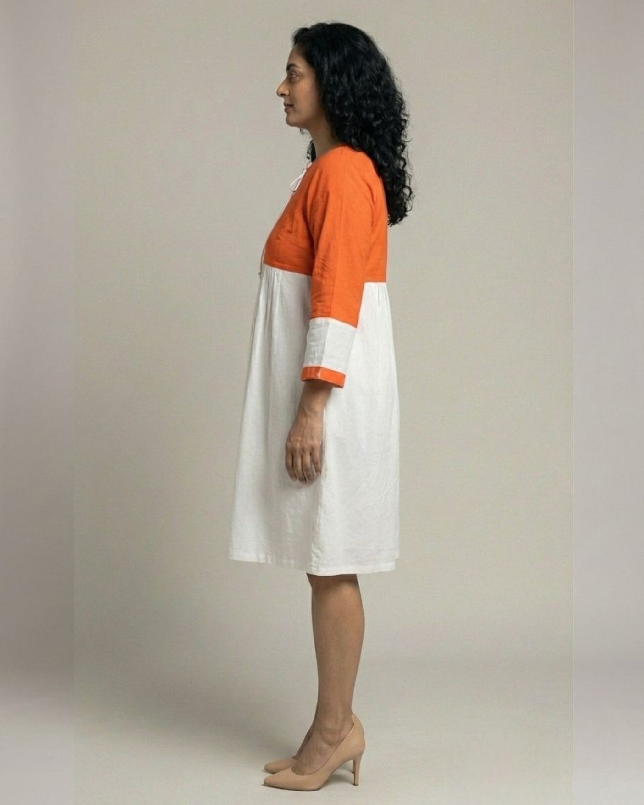 Rustline Colorblock Midi Flared Dress – White & Rust