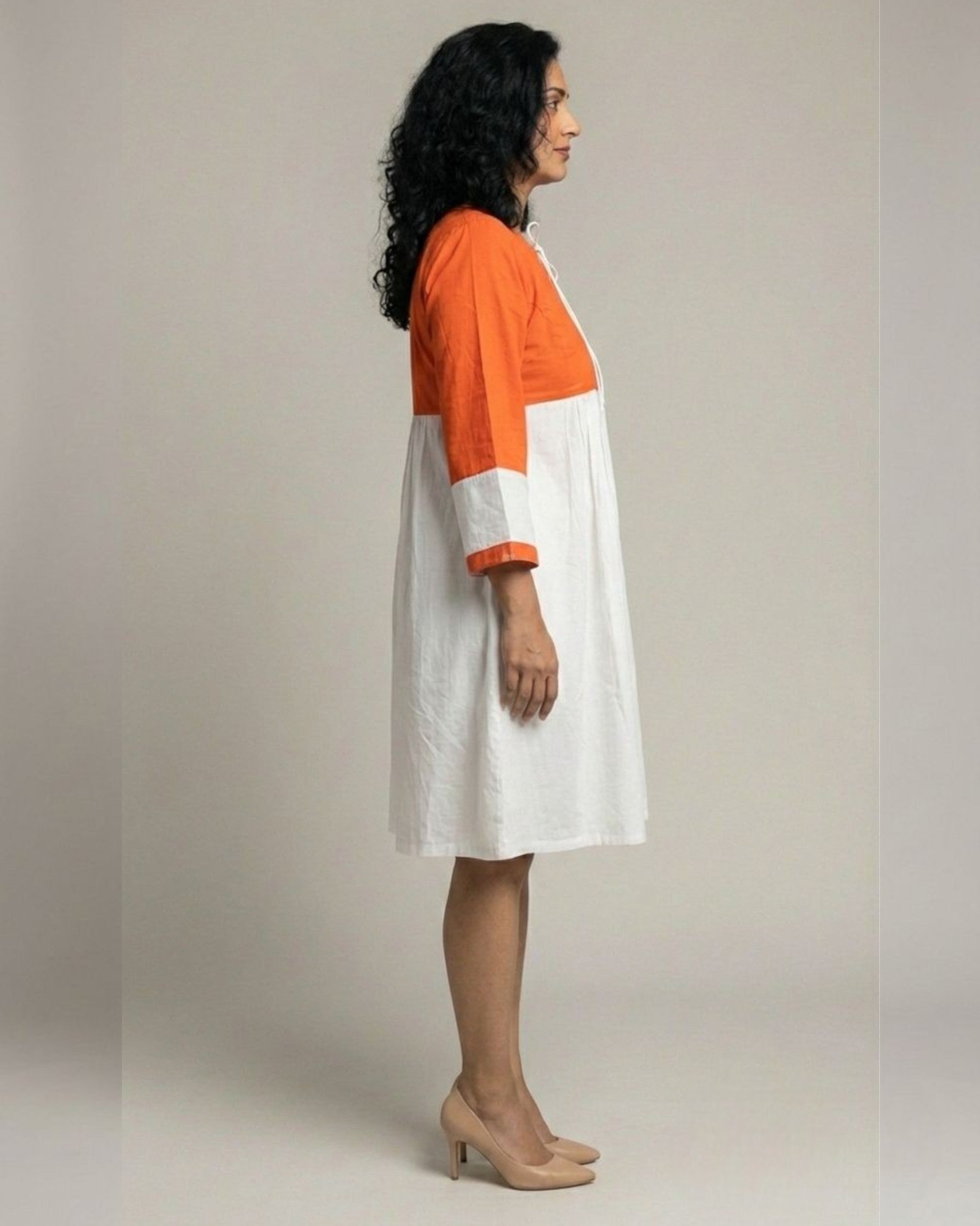 Rustline Colorblock Midi Flared Dress – White & Rust