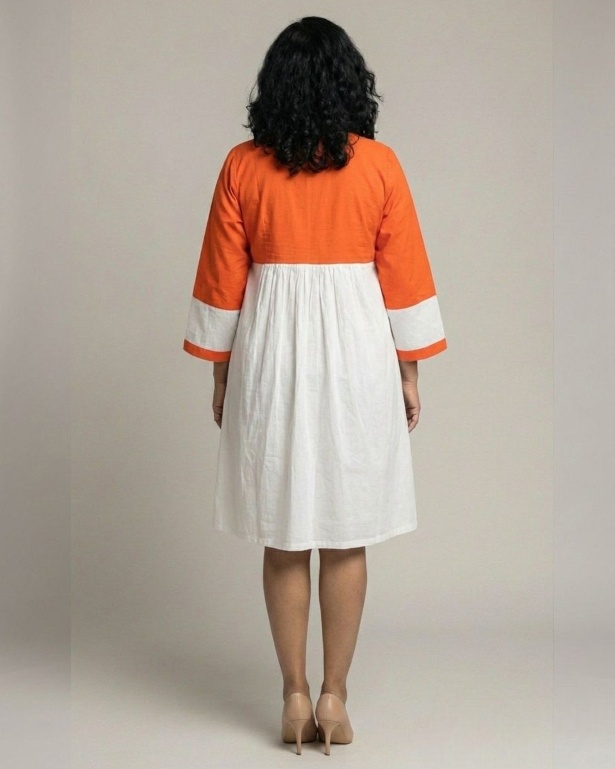 Rustline Colorblock Midi Flared Dress – White & Rust