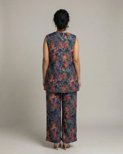 Sunset Short Front Slit Sleeveless Cotton Coord Set – Multicolor Print