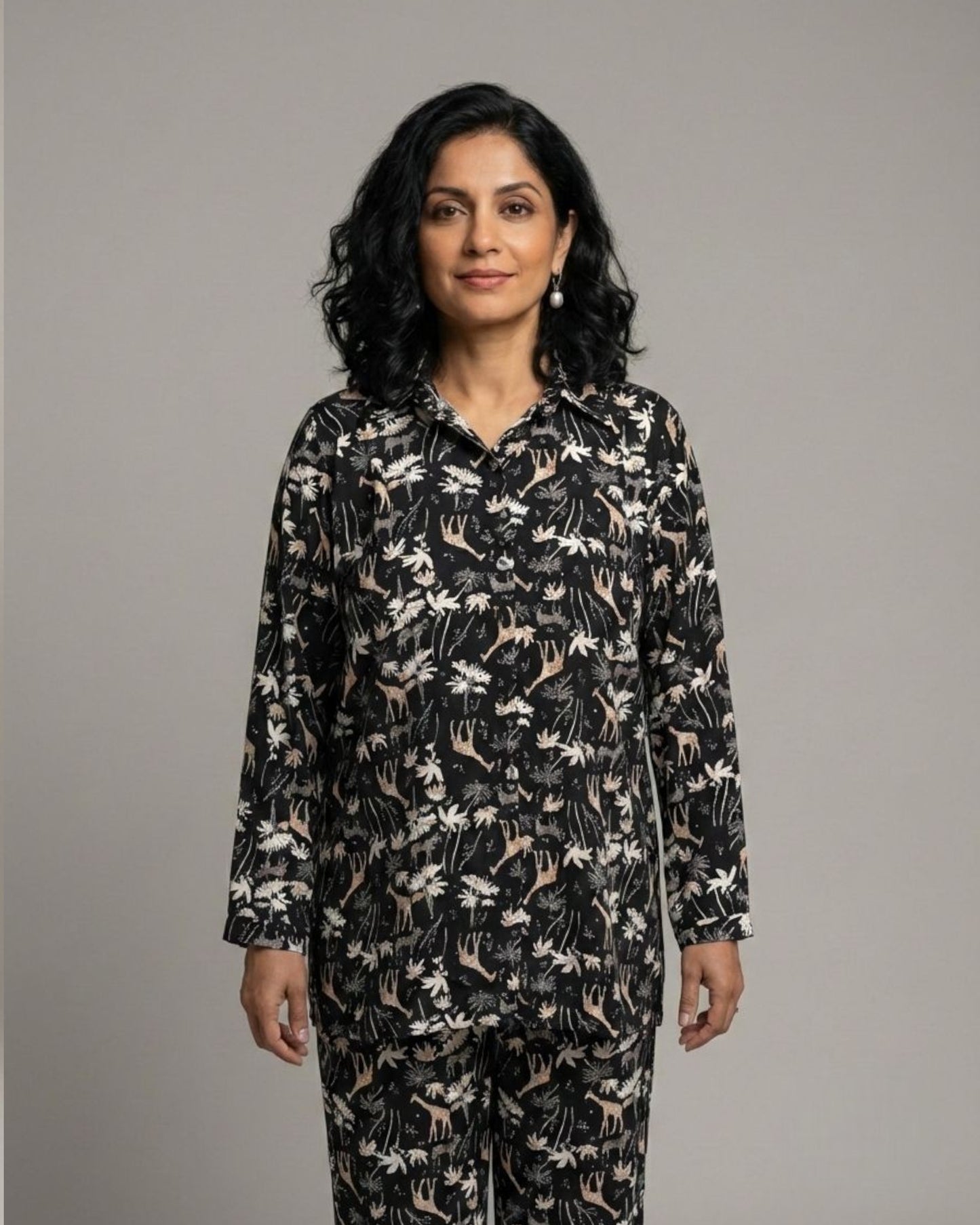 Reverie Short Shirt Cotton Coord Set - Black Print