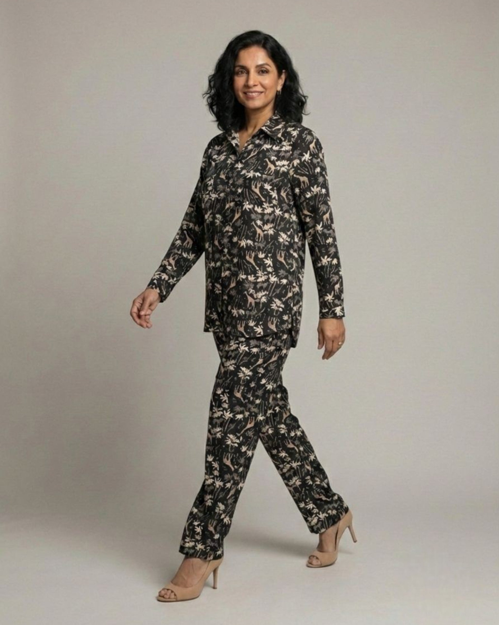 Reverie Short Shirt Cotton Coord Set - Black Print
