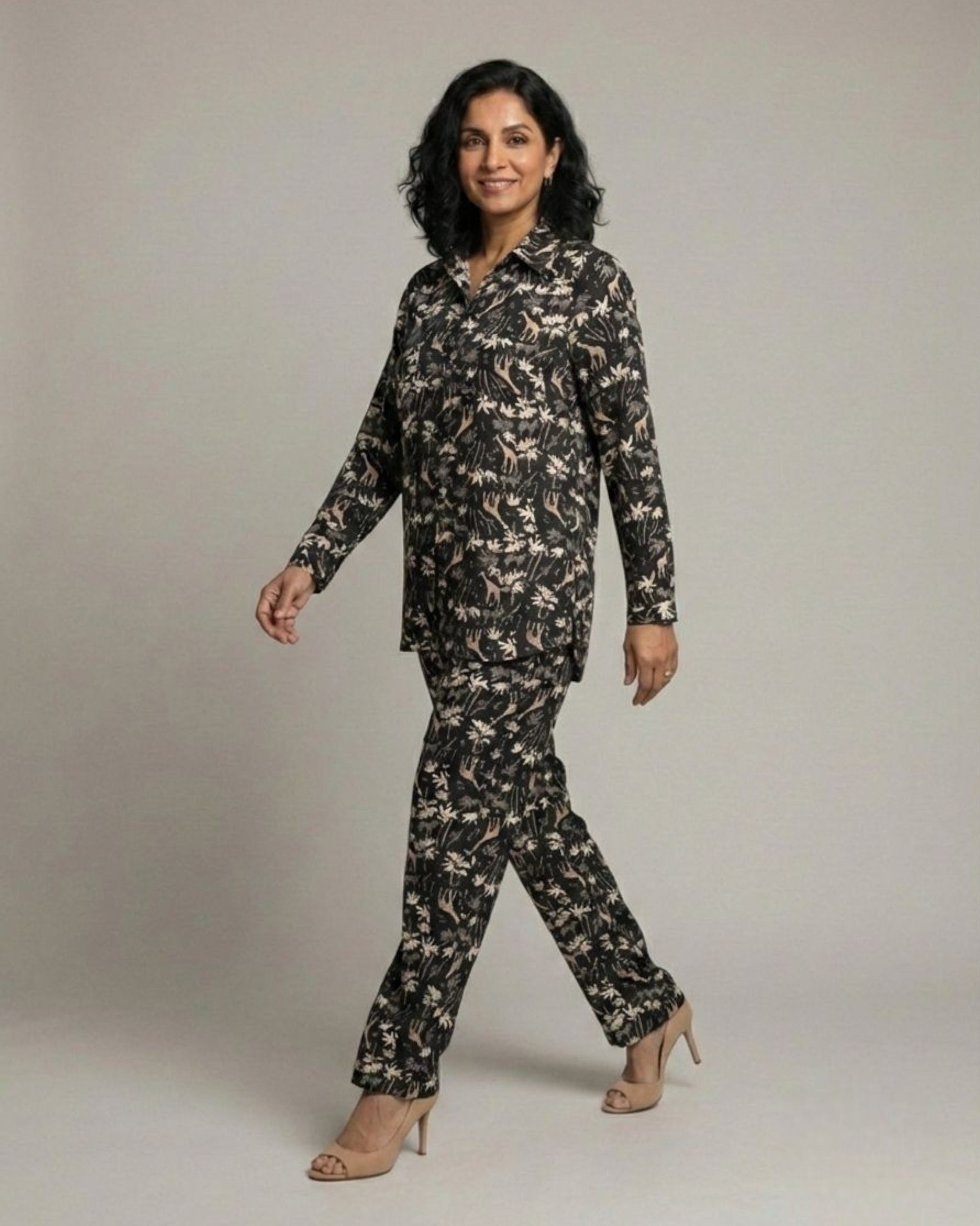 Reverie Short Shirt Cotton Coord Set - Black Print
