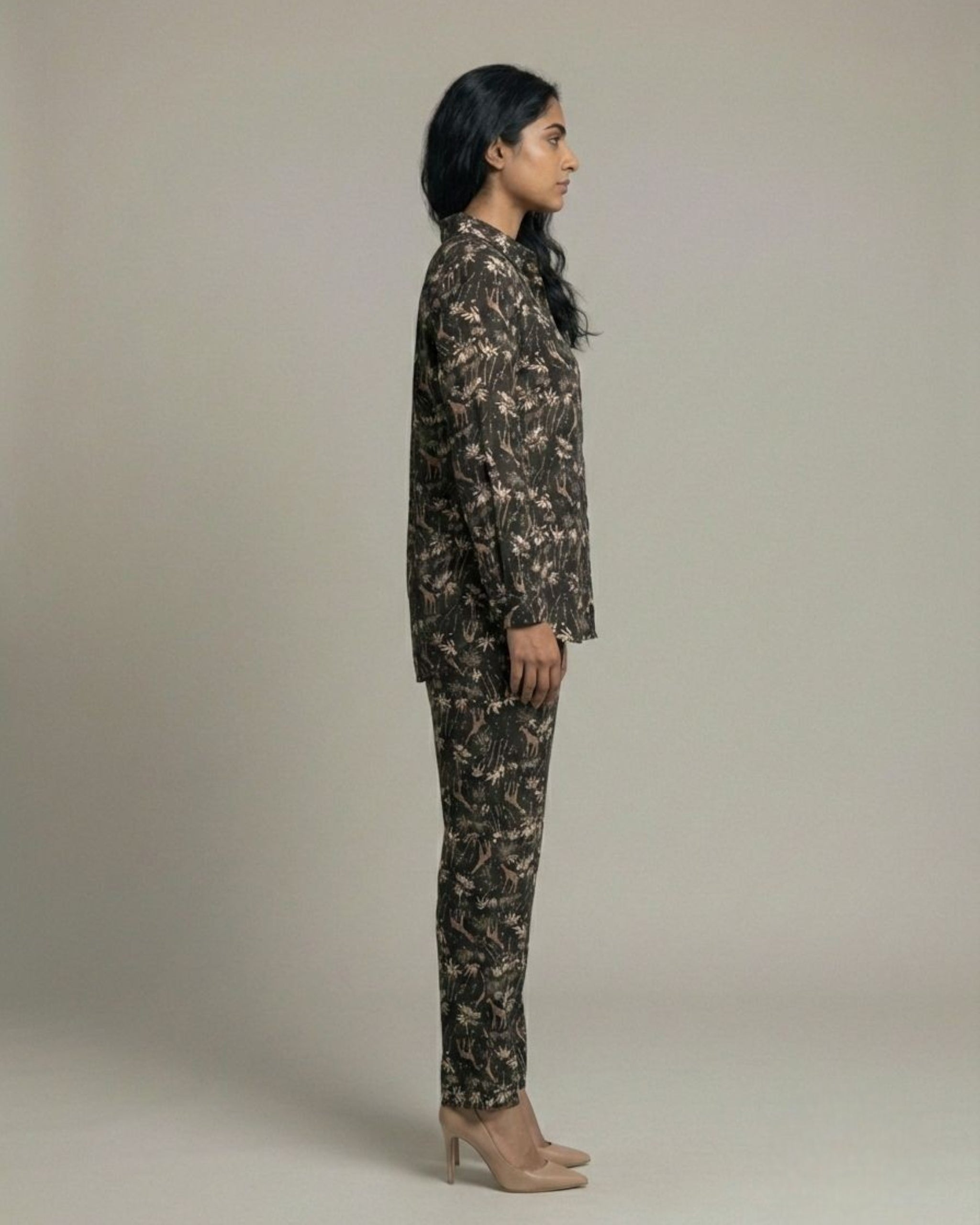 Reverie Short Shirt Cotton Coord Set - Black Print