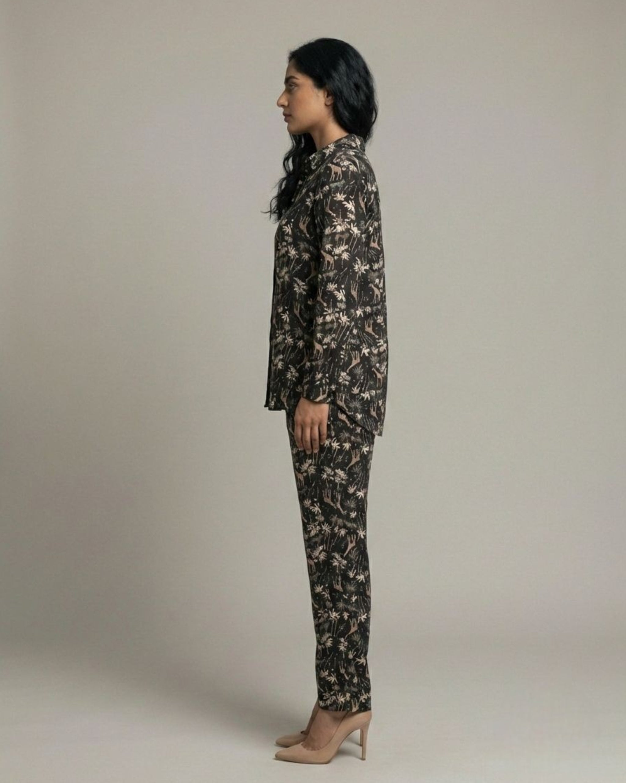 Reverie Short Shirt Cotton Coord Set - Black Print