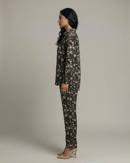 Reverie Short Shirt Cotton Coord Set - Black Print