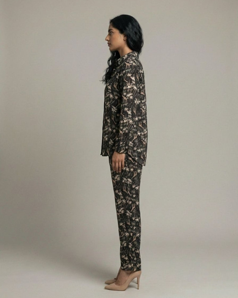 Reverie Short Shirt Cotton Coord Set - Black Print