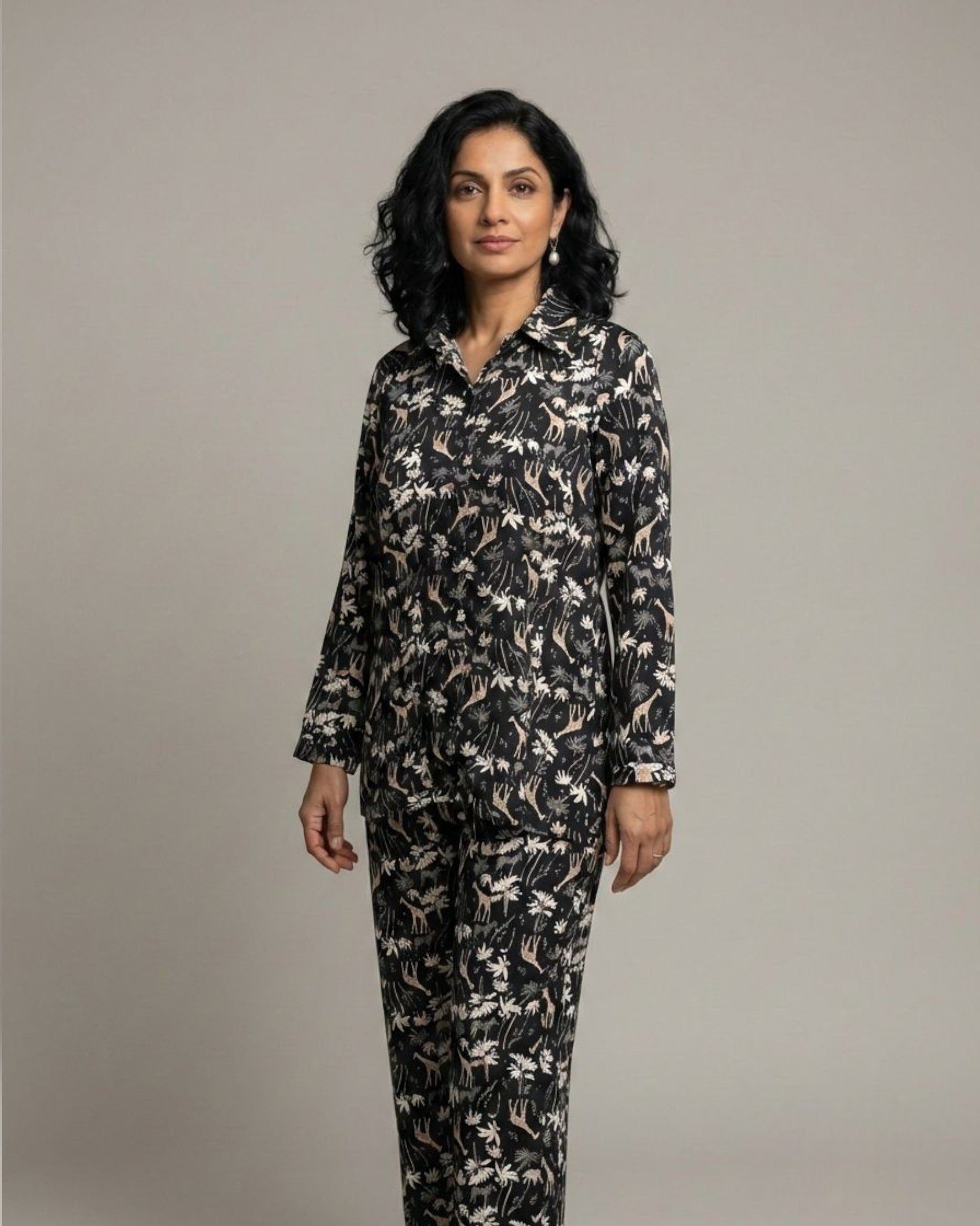 Reverie Short Shirt Cotton Coord Set - Black Print