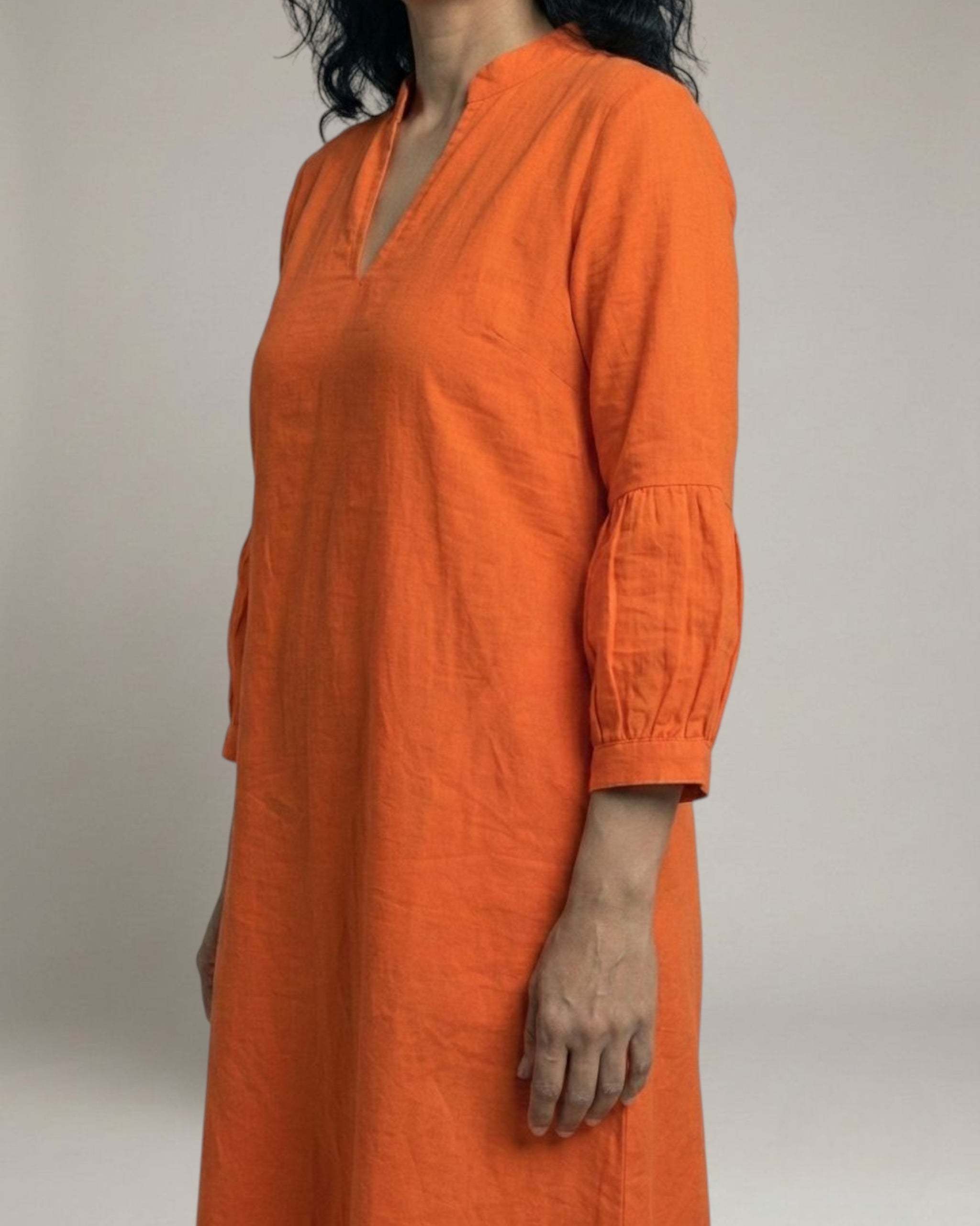 Rustline Midi A-line Cotton Dress - Rust