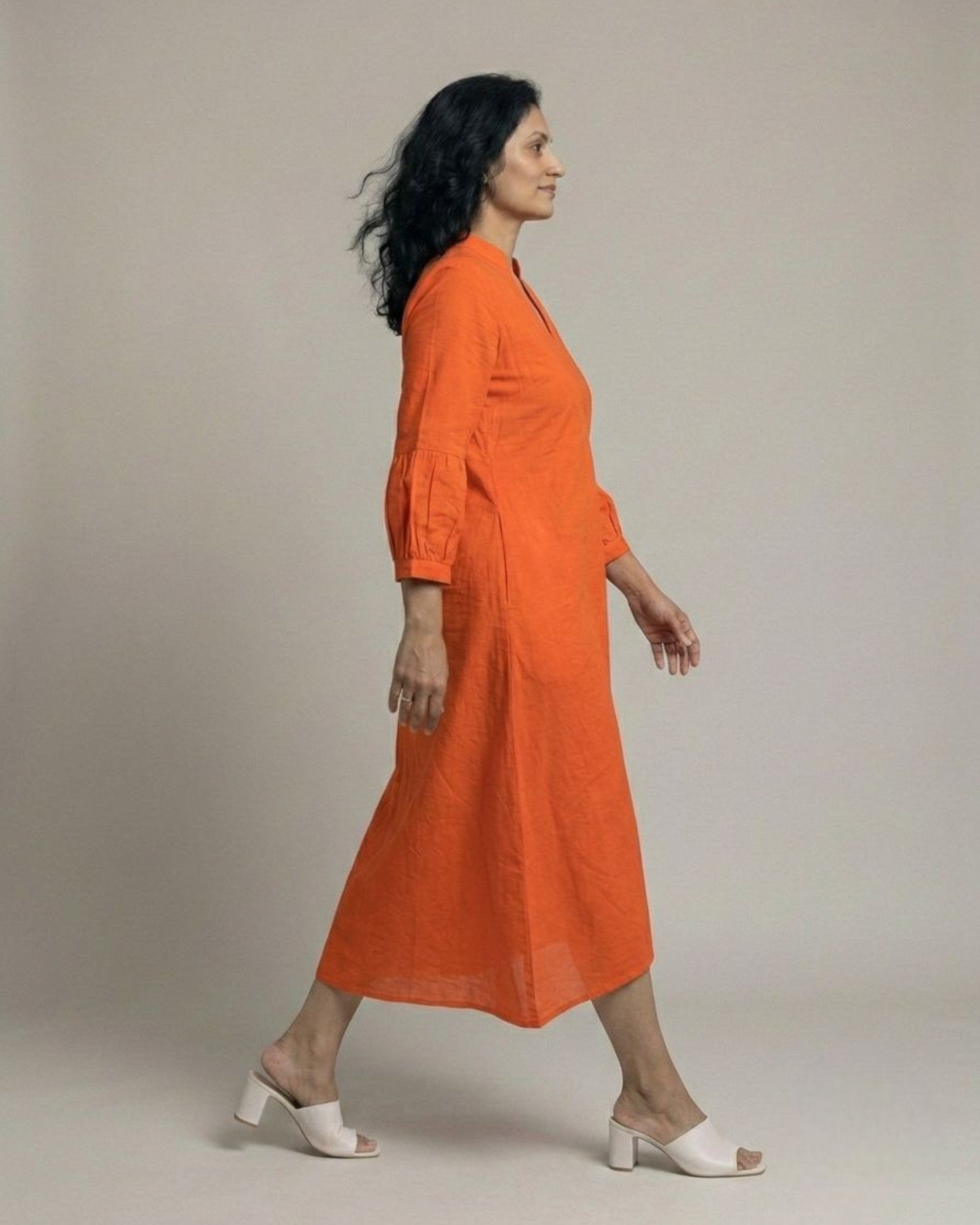 Rustline Midi A-line Cotton Dress - Rust