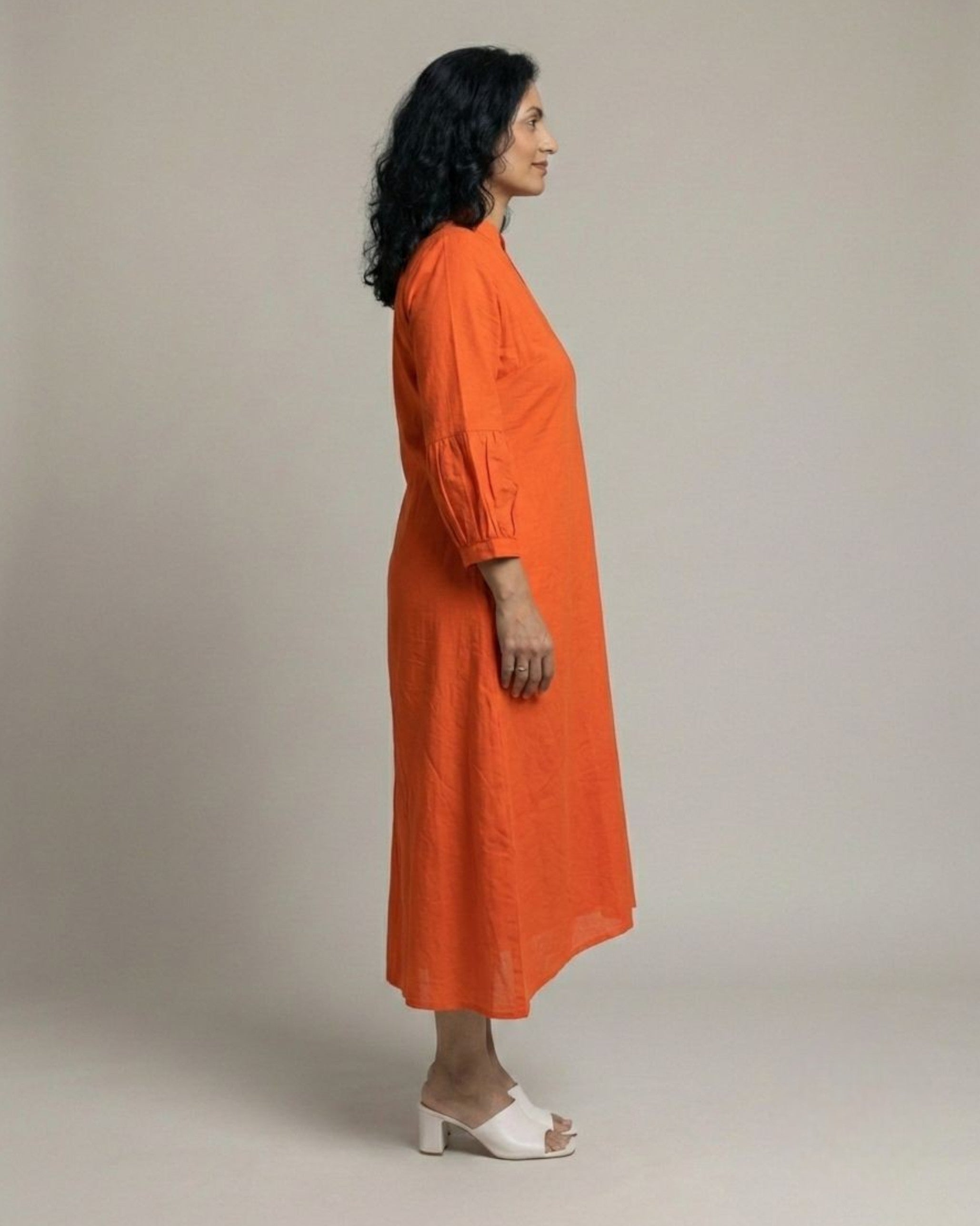 Rustline Midi A-line Cotton Dress - Rust
