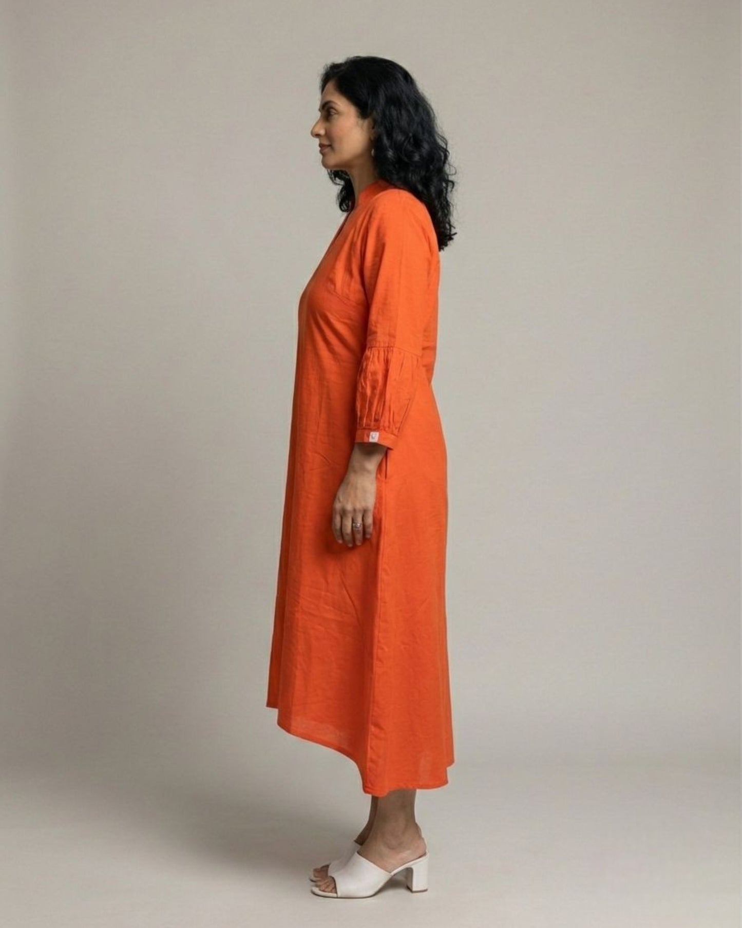Rustline Midi A-line Cotton Dress - Rust