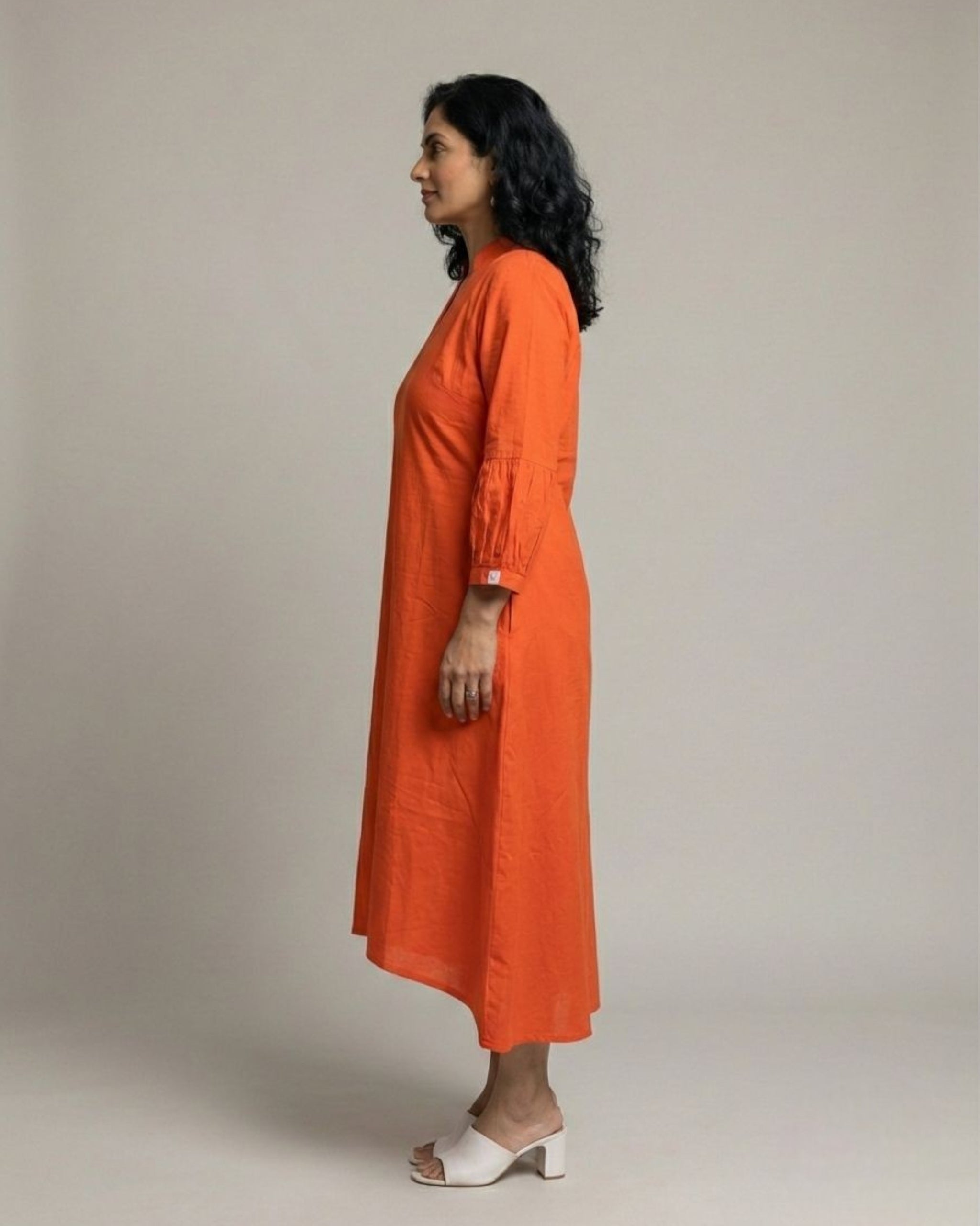 Rustline Midi A-line Cotton Dress - Rust