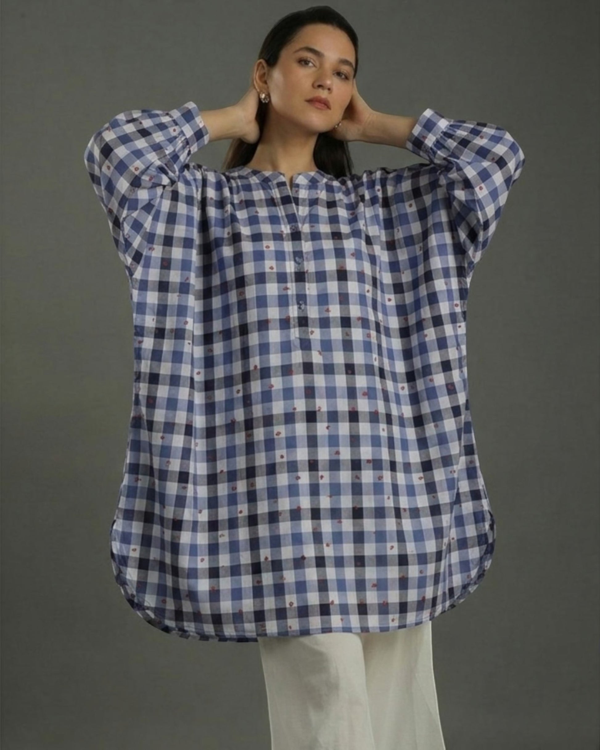 Balloon Oversized Cotton Shirt – Blue