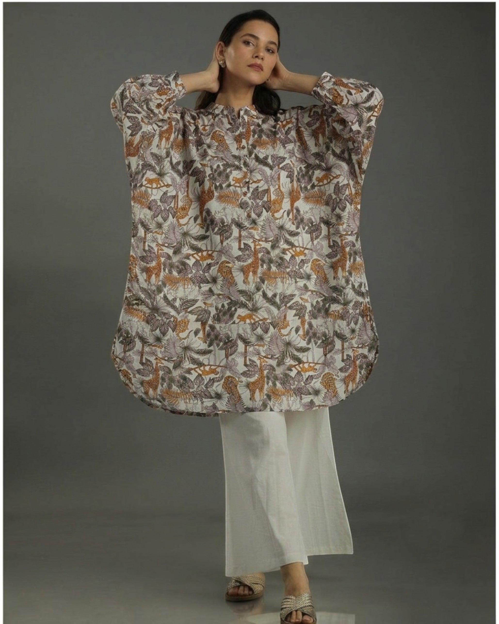 Safari Balloon Oversized Cotton Shirt – Off-White Print