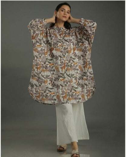 Safari Balloon Oversized Cotton Shirt – Off-White Print