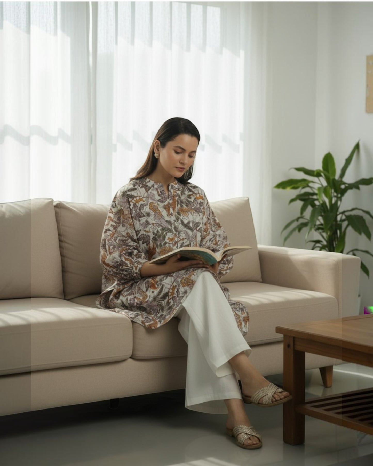 Safari Balloon Oversized Cotton Shirt – Off-White Print