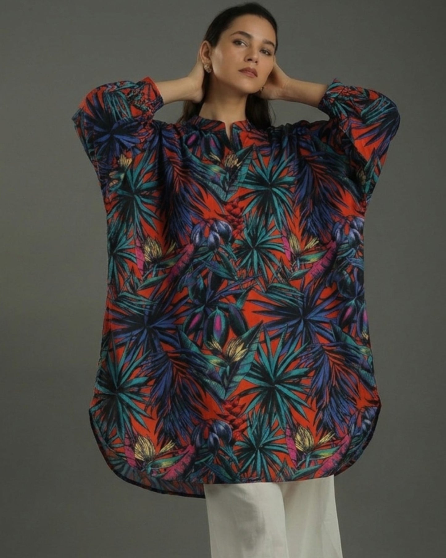 Sunset Balloon Oversized Cotton Coord Set – Multicolor Print
