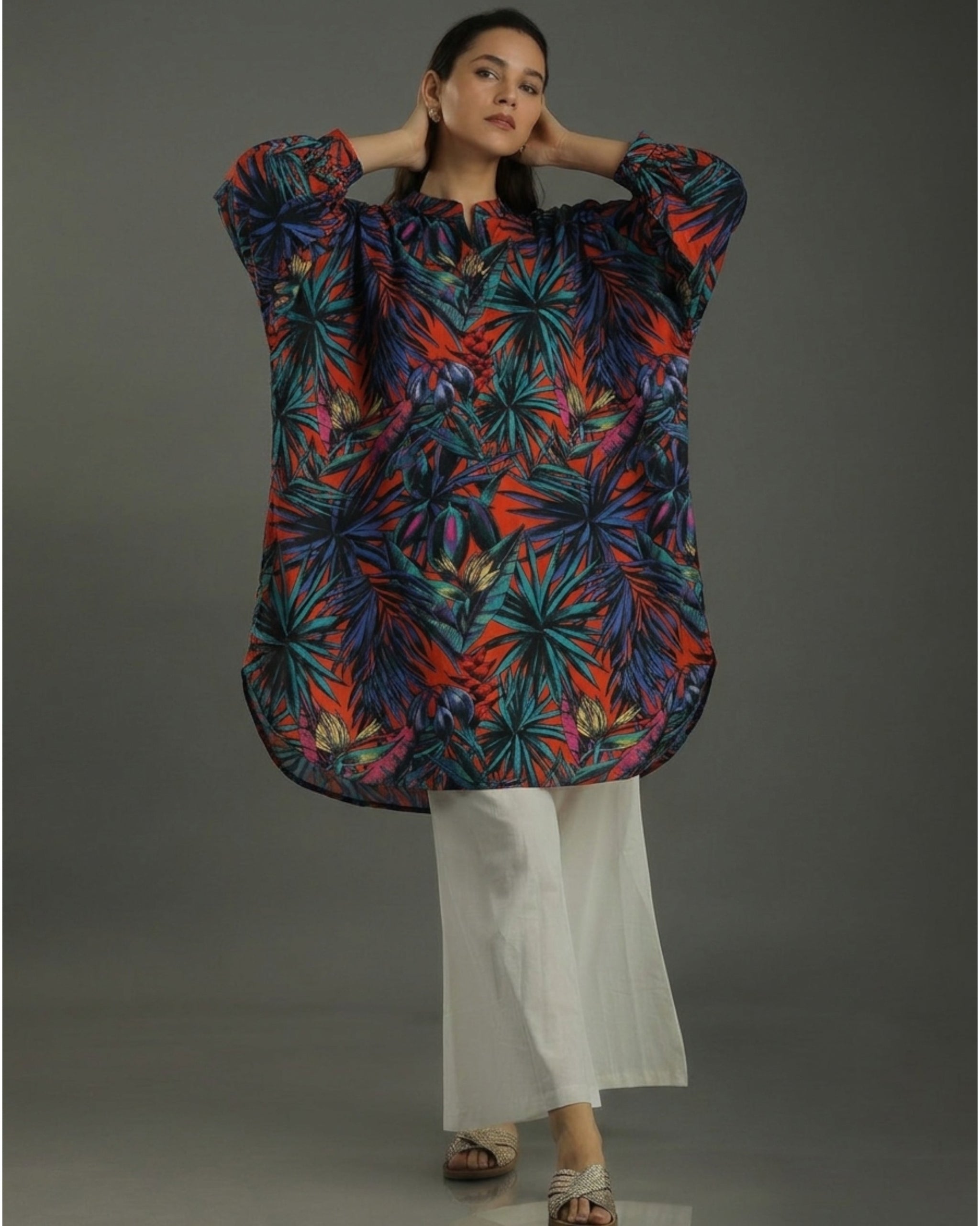 Sunset Balloon Oversized Cotton Coord Set – Multicolor Print