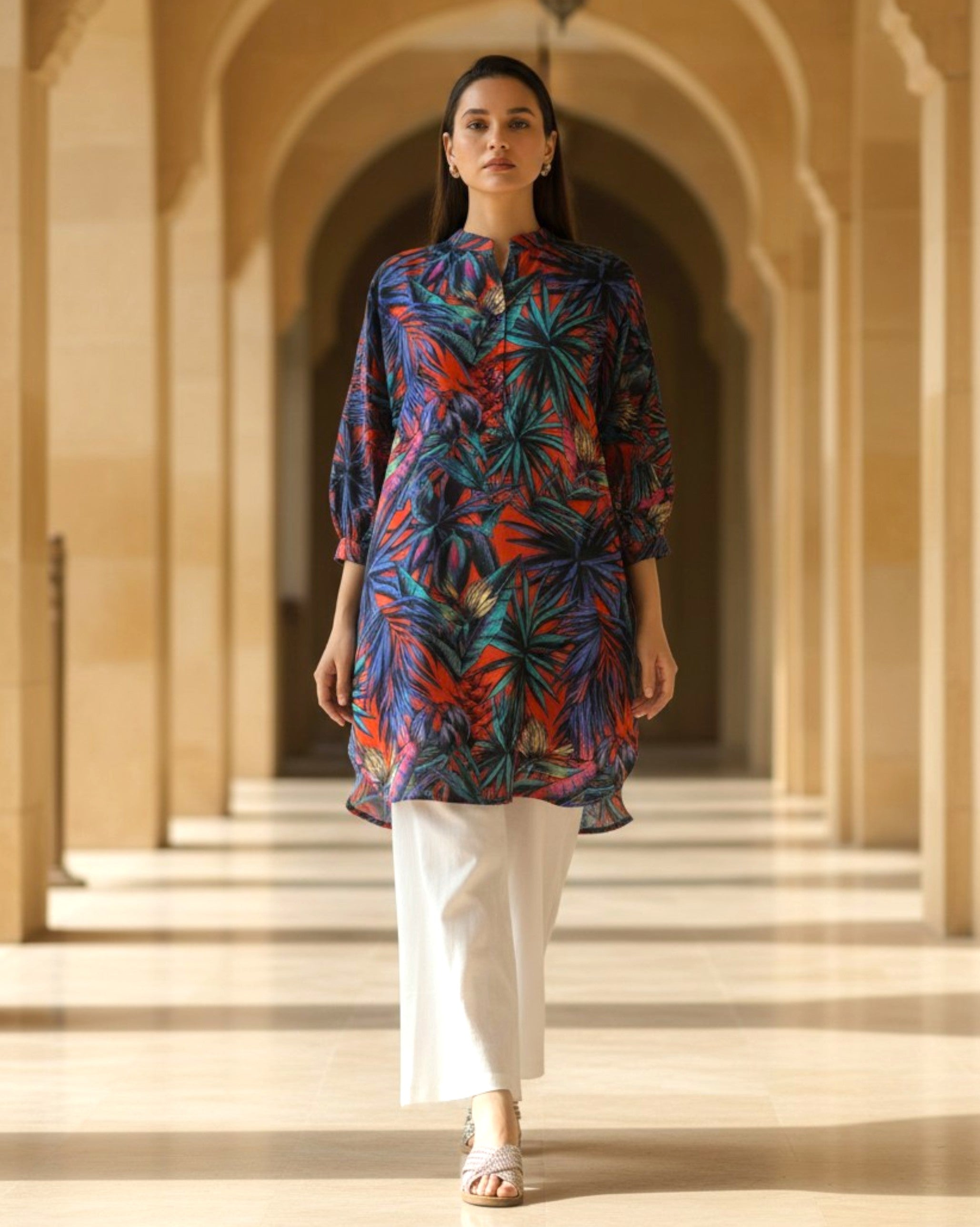 Sunset Balloon Oversized Cotton Shirt – Multicolor Print