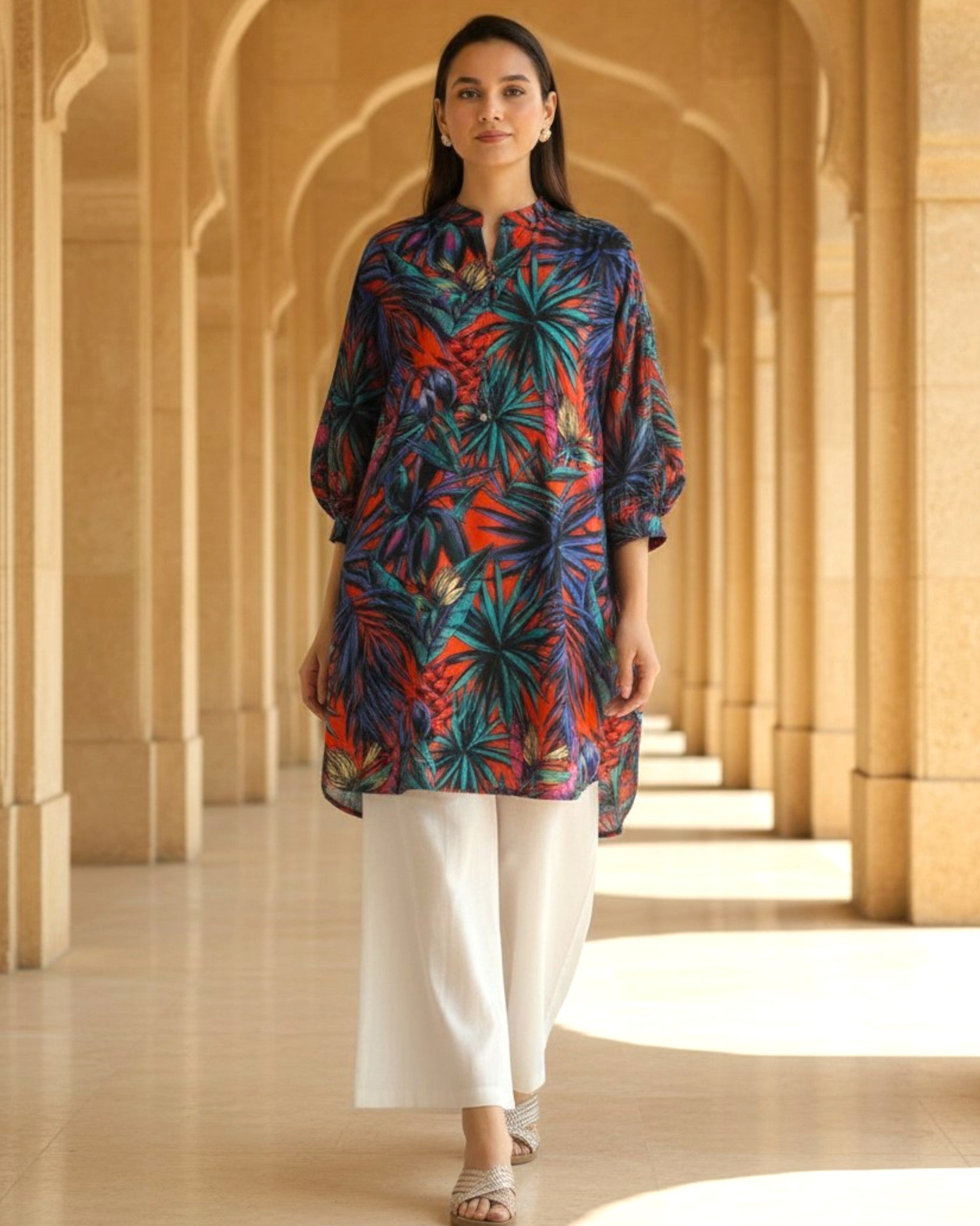 Sunset Balloon Oversized Cotton Coord Set – Multicolor Print