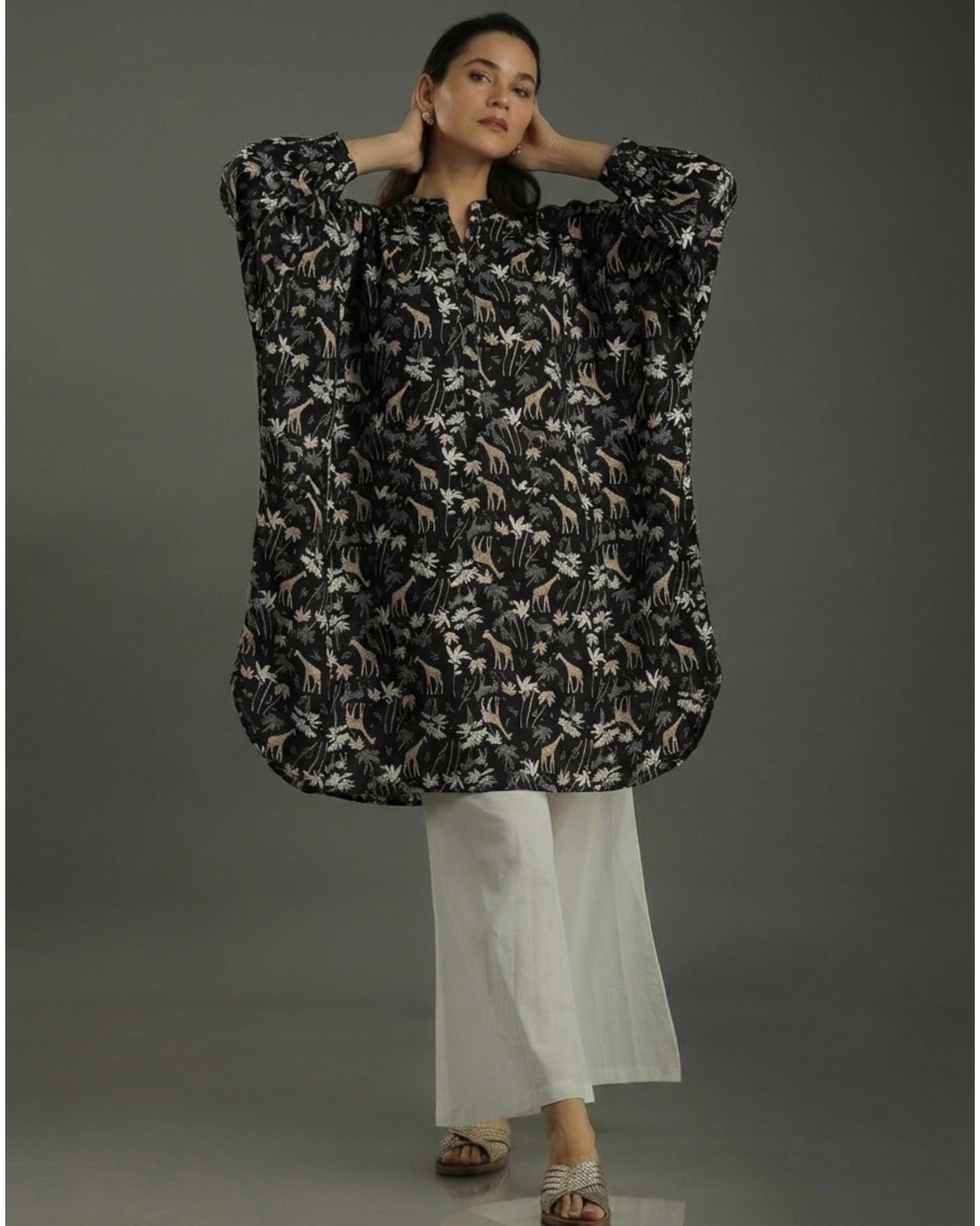 Reverie Balloon Oversized Cotton Coord Set – Black Print
